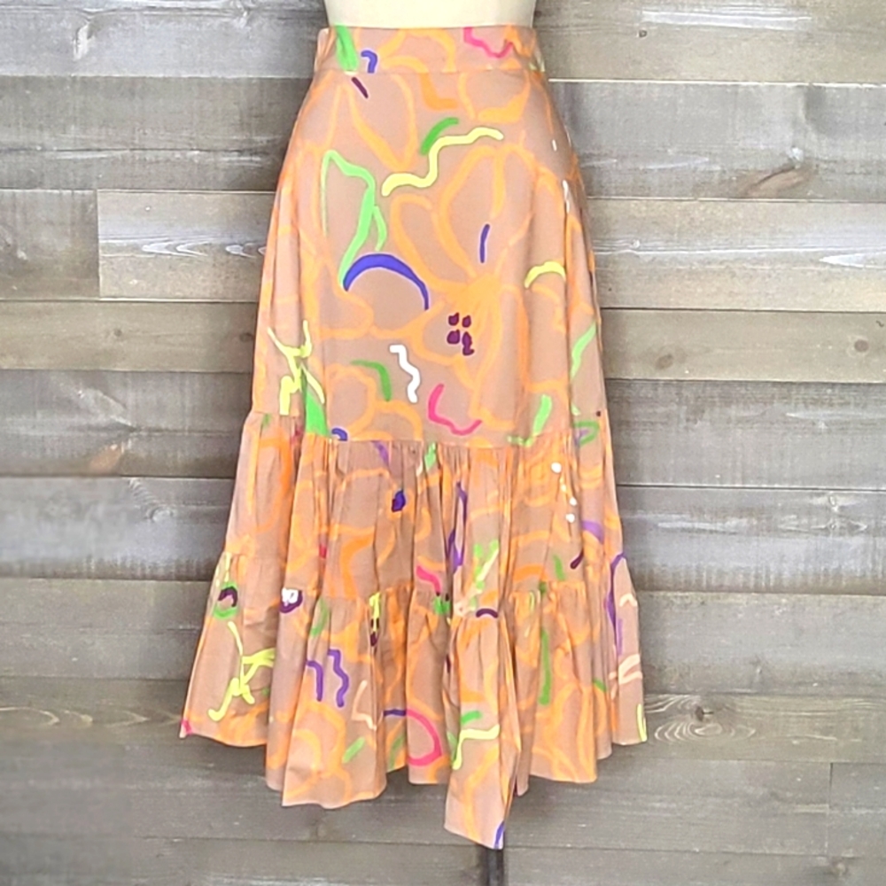 Tanya Taylor Flower Balanced Color Palette Bold Colors Midi A-Line Ruffl…